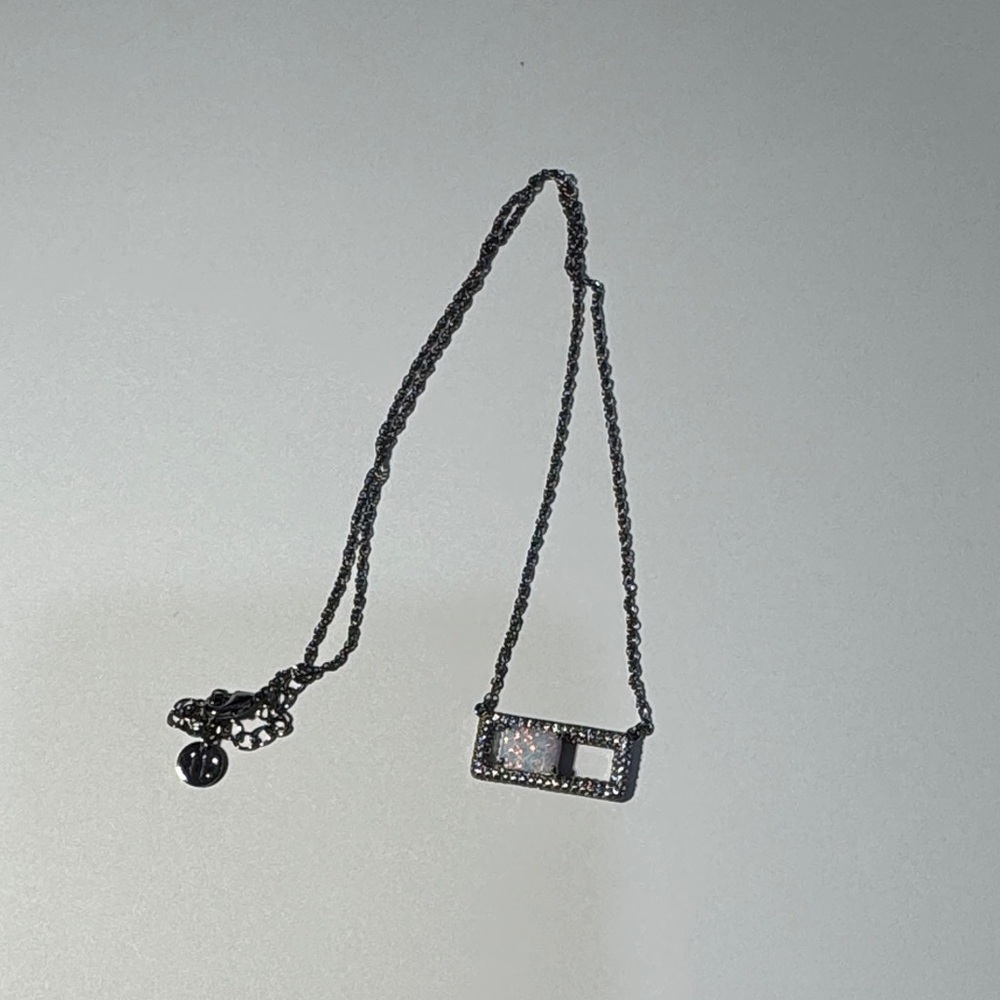 Elegant rhodium Necklace with cubic zirconia and opal Accents